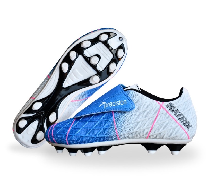 Precision Matrix Junior Velcro Football Boots Firm Ground Aqua White Fuchsia Size 13 Central Sports